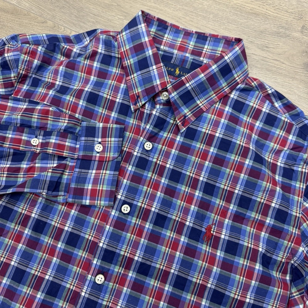 Ralph Lauren Multicolor Plaid Mens Button Down Shirt Sz L Preppy Casual